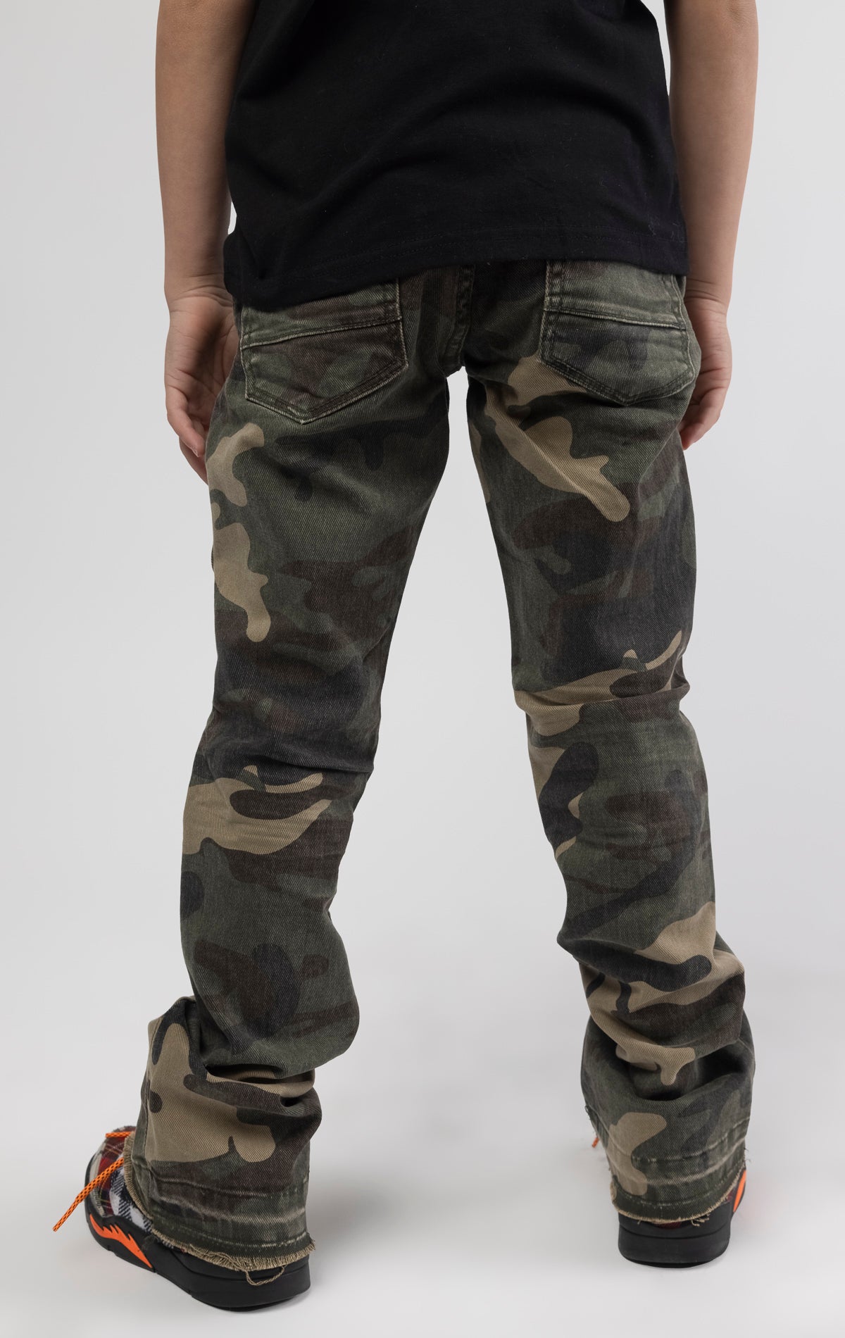 Woodland Extended length flare pants for maximum stacks.