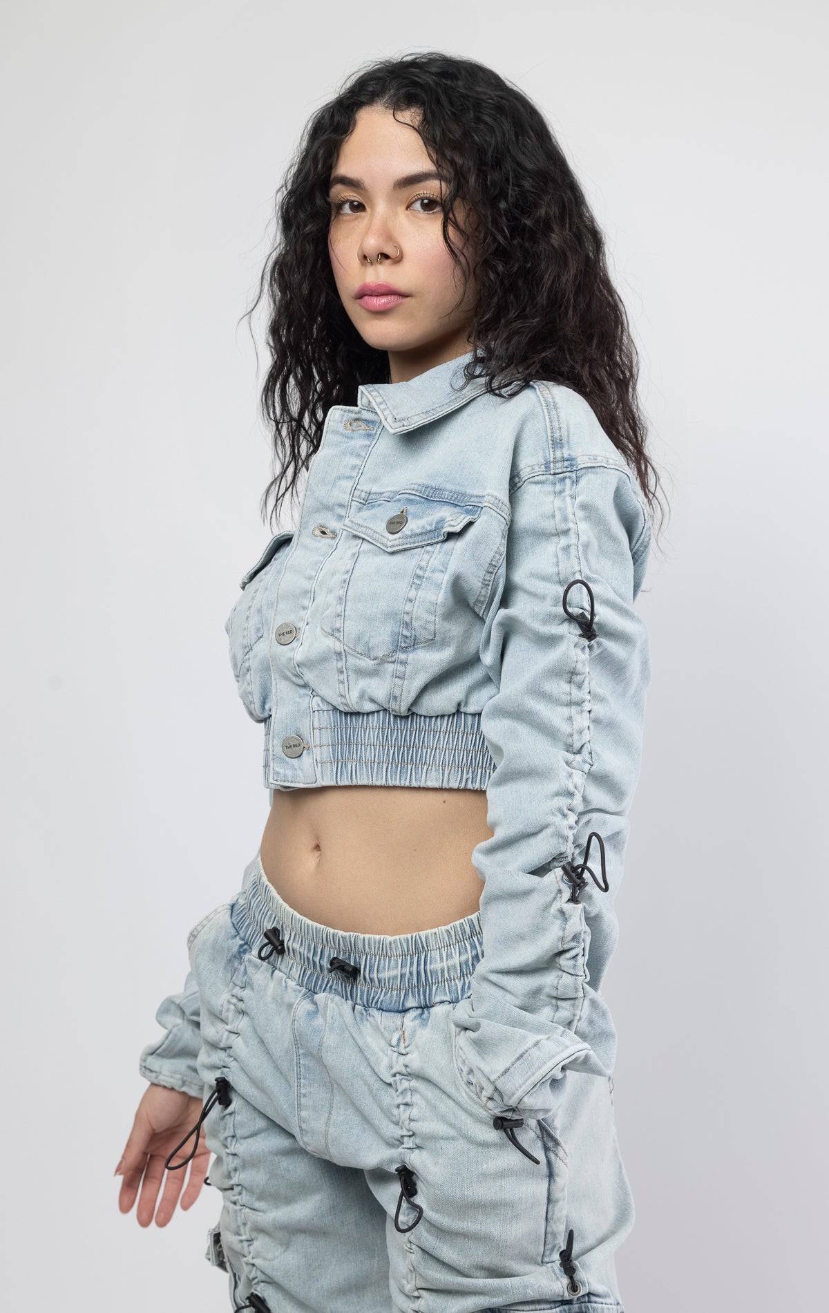 Cropped denim jacket.