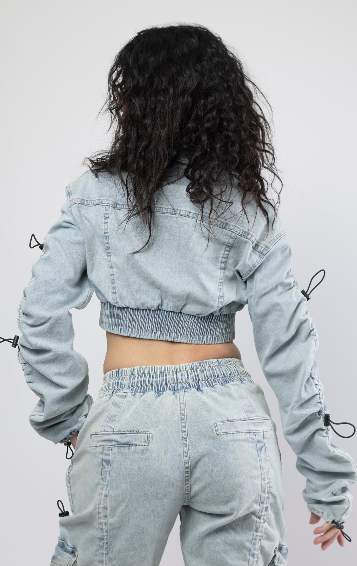 Cropped denim jacket.