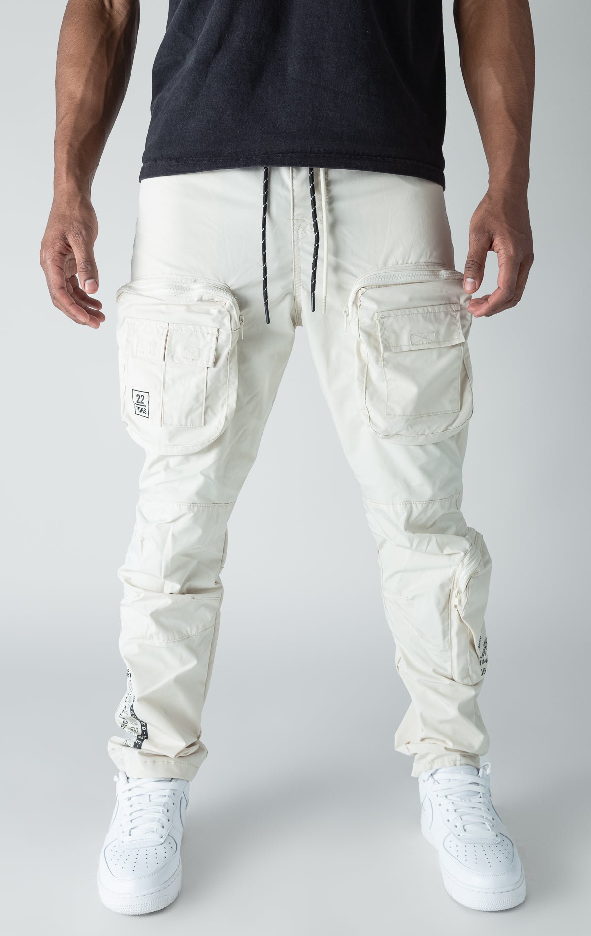 Oatmeal open bottom windbreaker utility joggers.