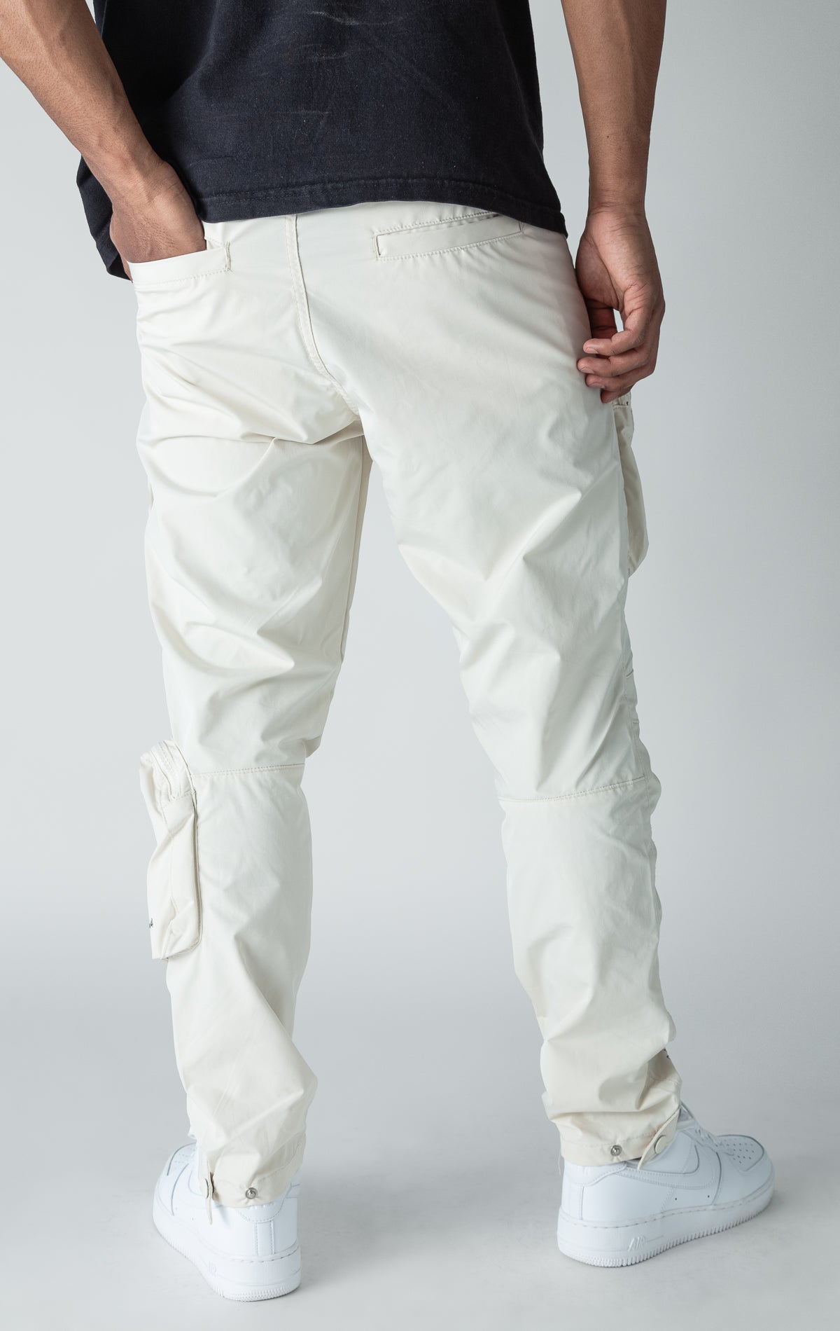 Oatmeal open bottom windbreaker utility joggers.