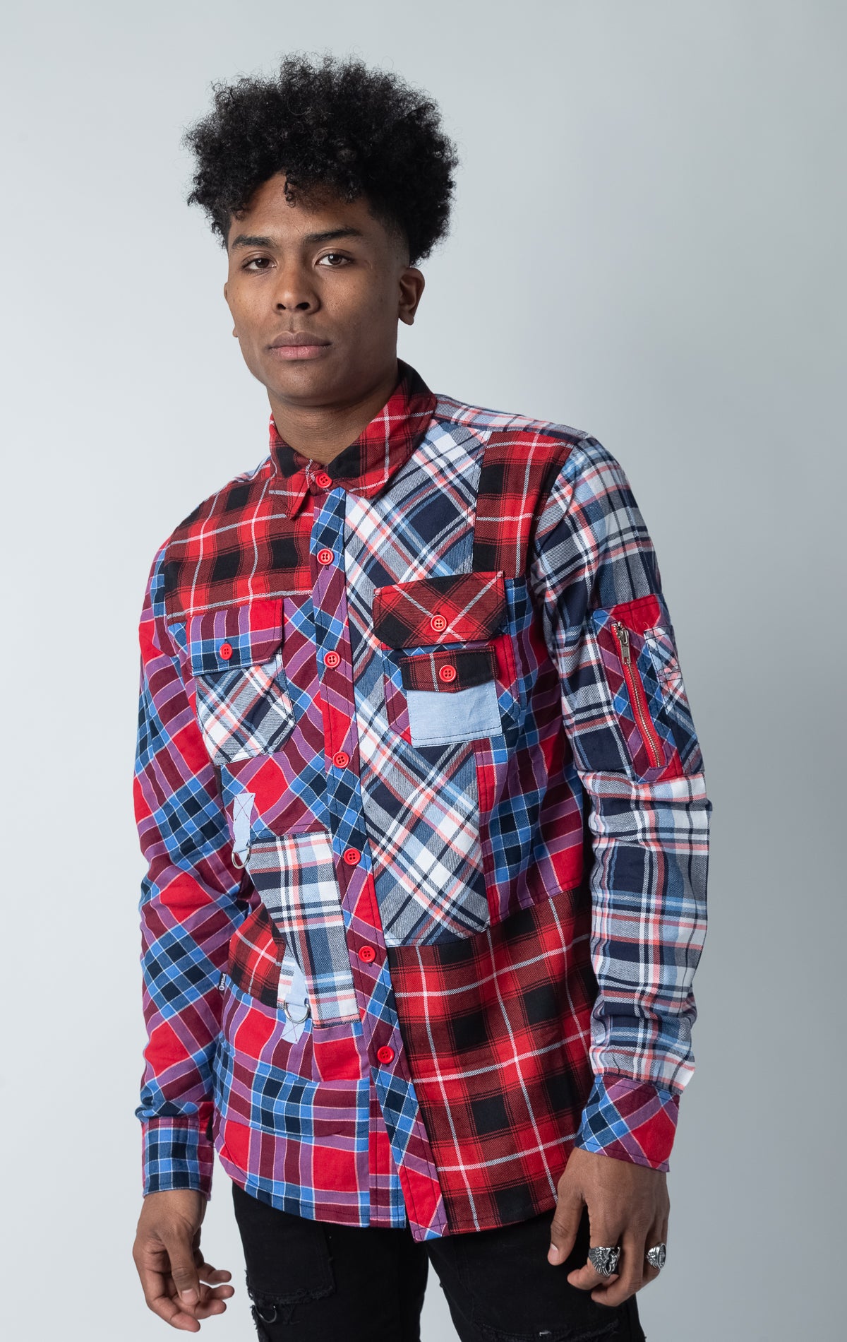 Multi-Color Wolves Knit Flannel button up shirt