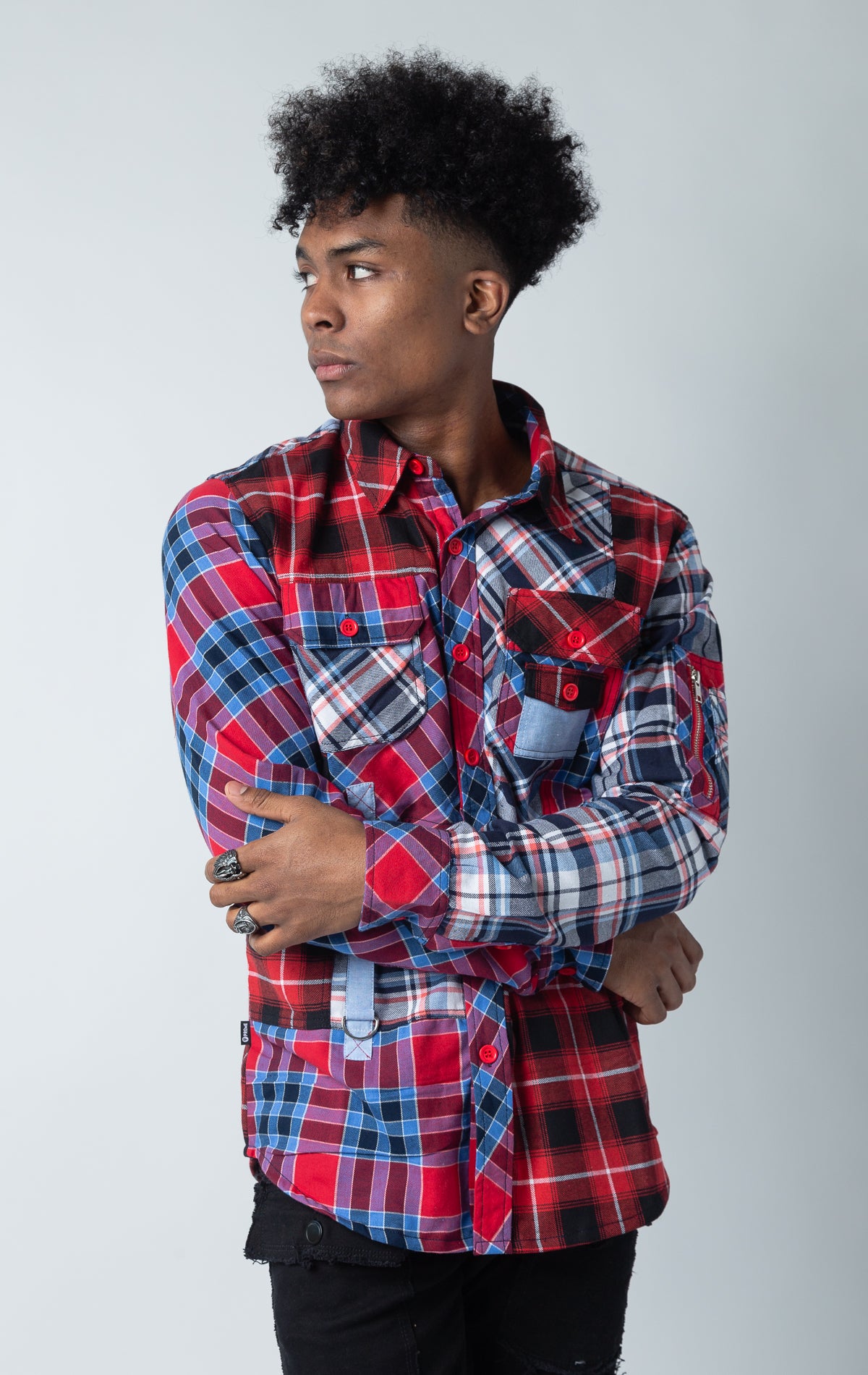 Multi-Color Wolves Knit Flannel button up shirt