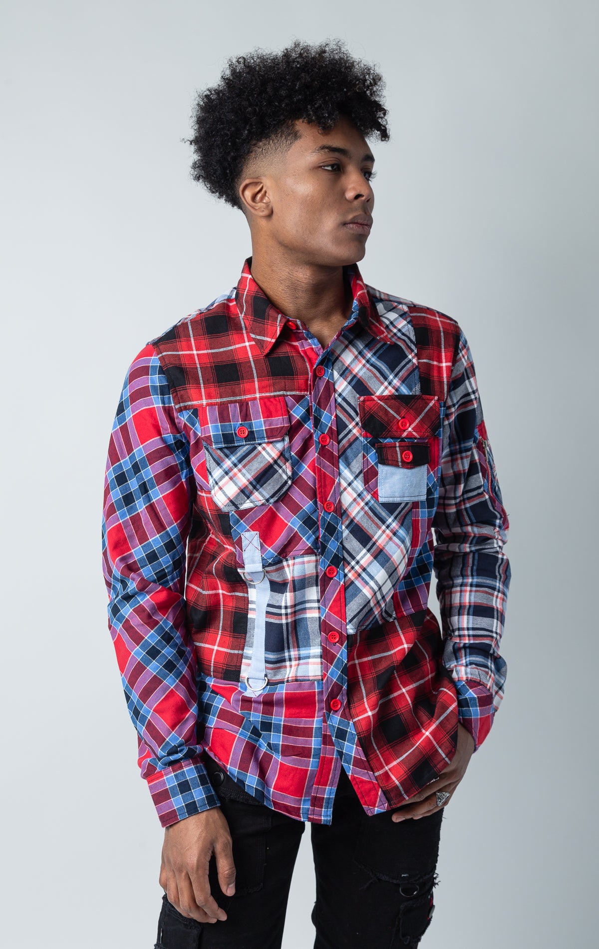 Multi-Color Wolves Knit Flannel button up shirt