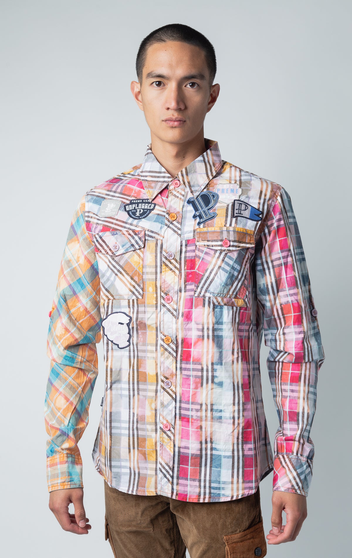 Multi-Color Wolves Knit Flannel button up shirt