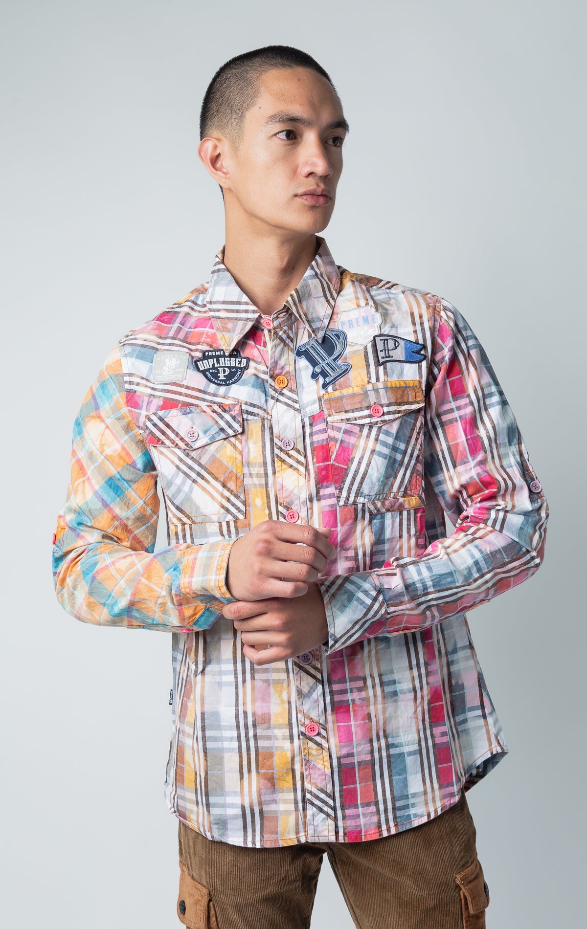 Multi-Color Wolves Knit Flannel button up shirt