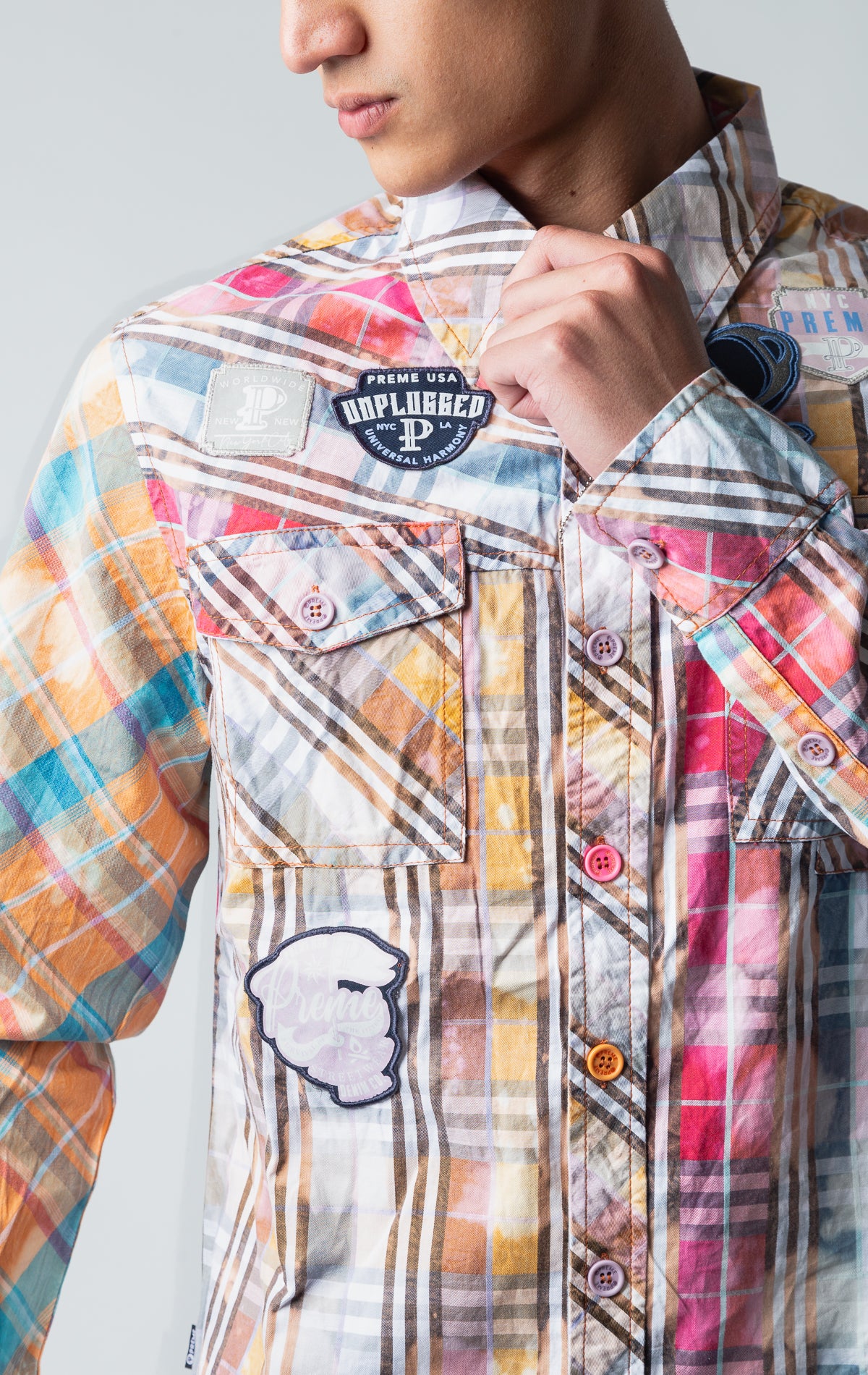 Multi-Color Wolves Knit Flannel button up shirt