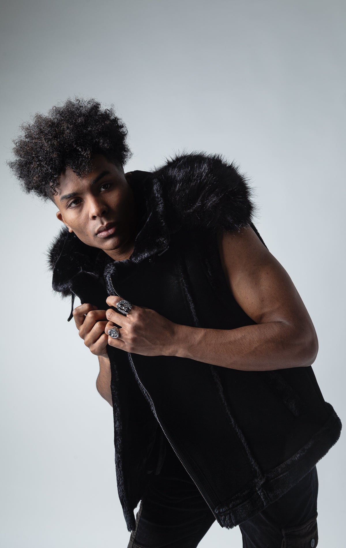 Sherpa-Lined Faux Suede Vest IN BLACK