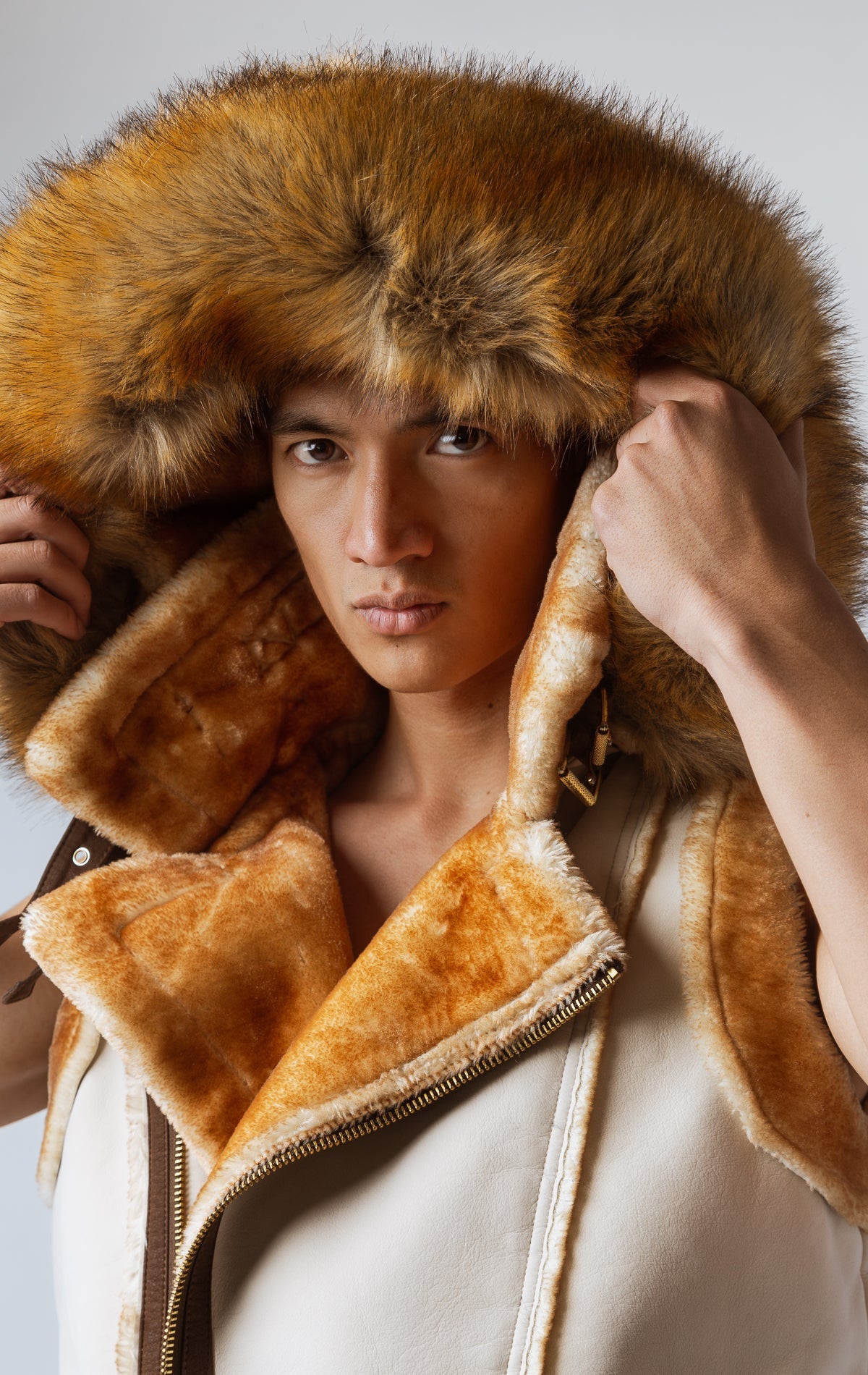 Sherpa-Lined Faux Suede Vest sand color