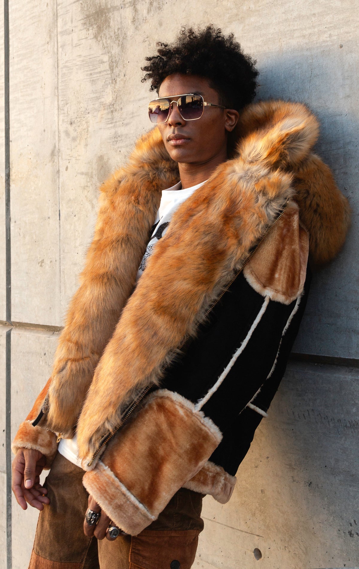 Black coffee faux fur moto jacket