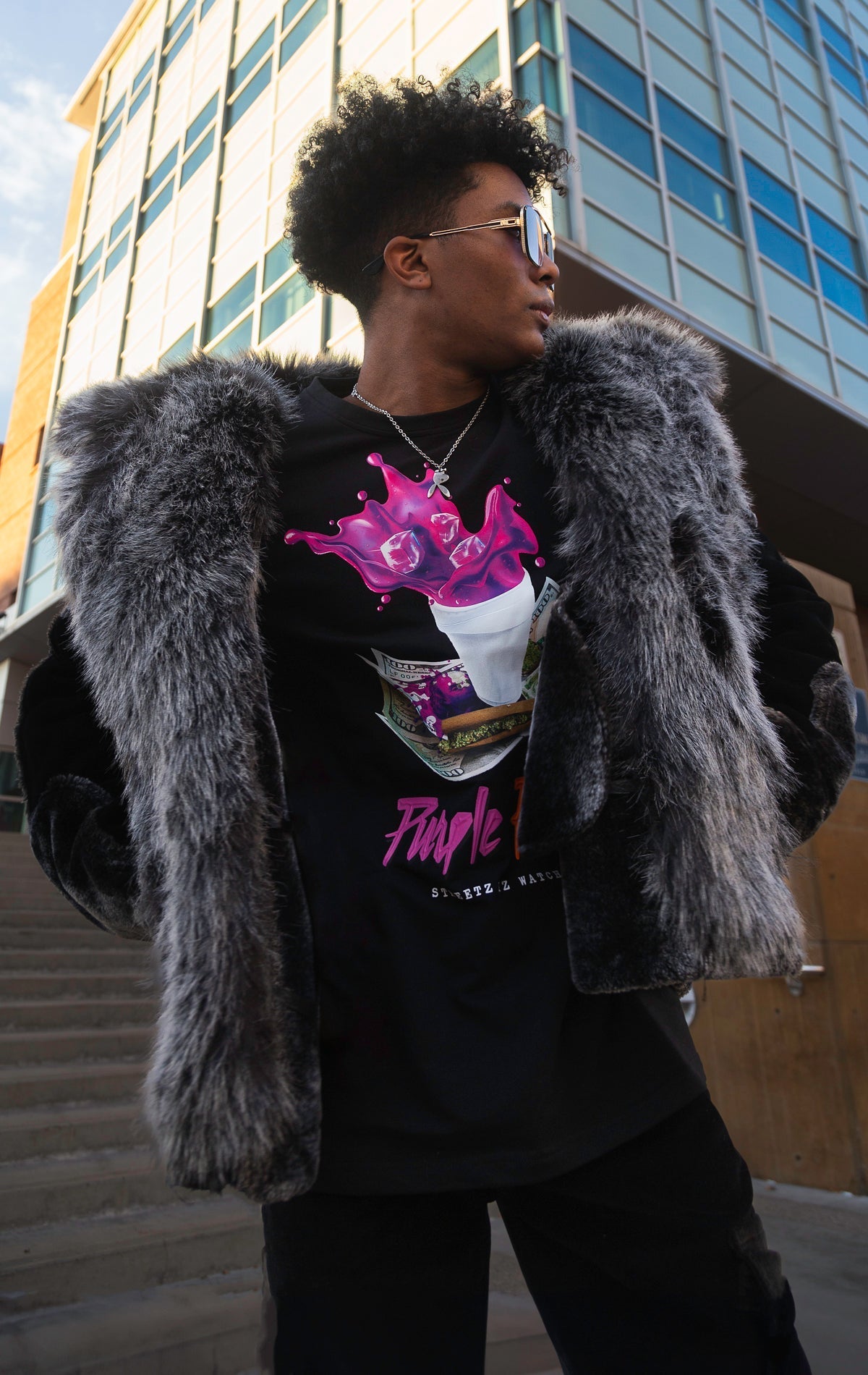 Black faux fur moto jacket