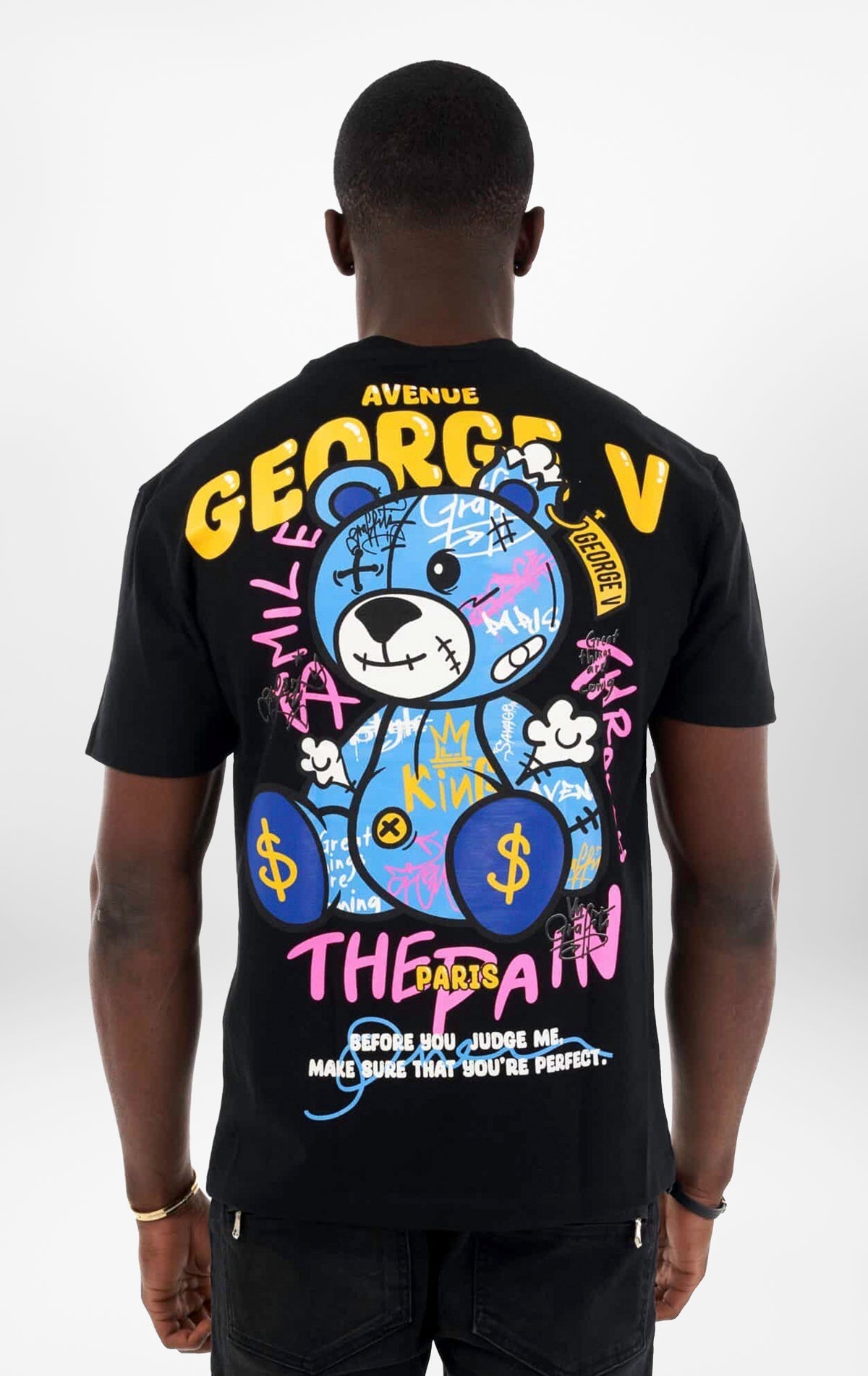 Black T-Shirt featuring a vibrant graffiti bear graphic.
