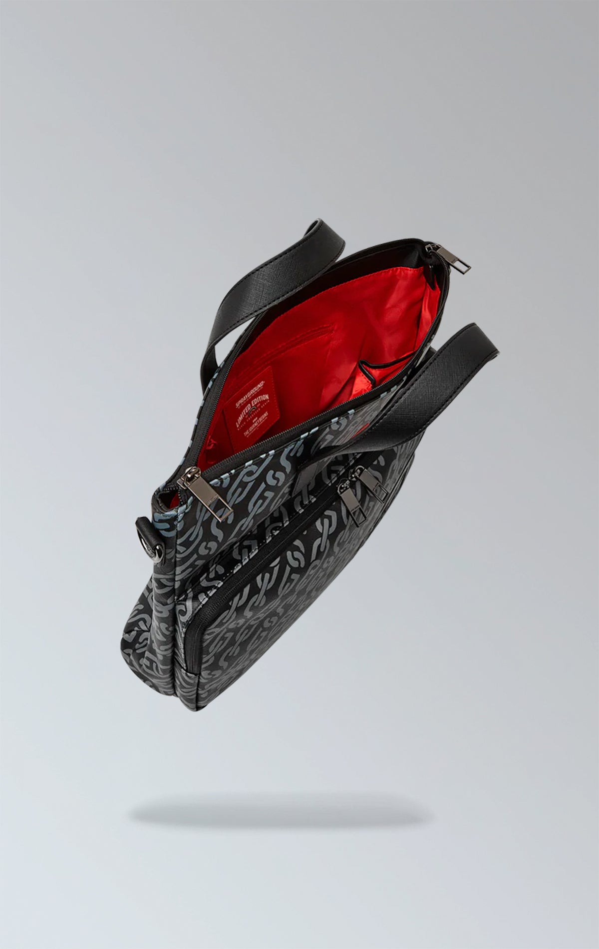 Sprayground, Magnetic Pulse Travel Bag, vegan leather, travel bag, magnetic pulse print, sunglasses compartment, padded back panel, adjustable straps, spacious, stylish, functional.