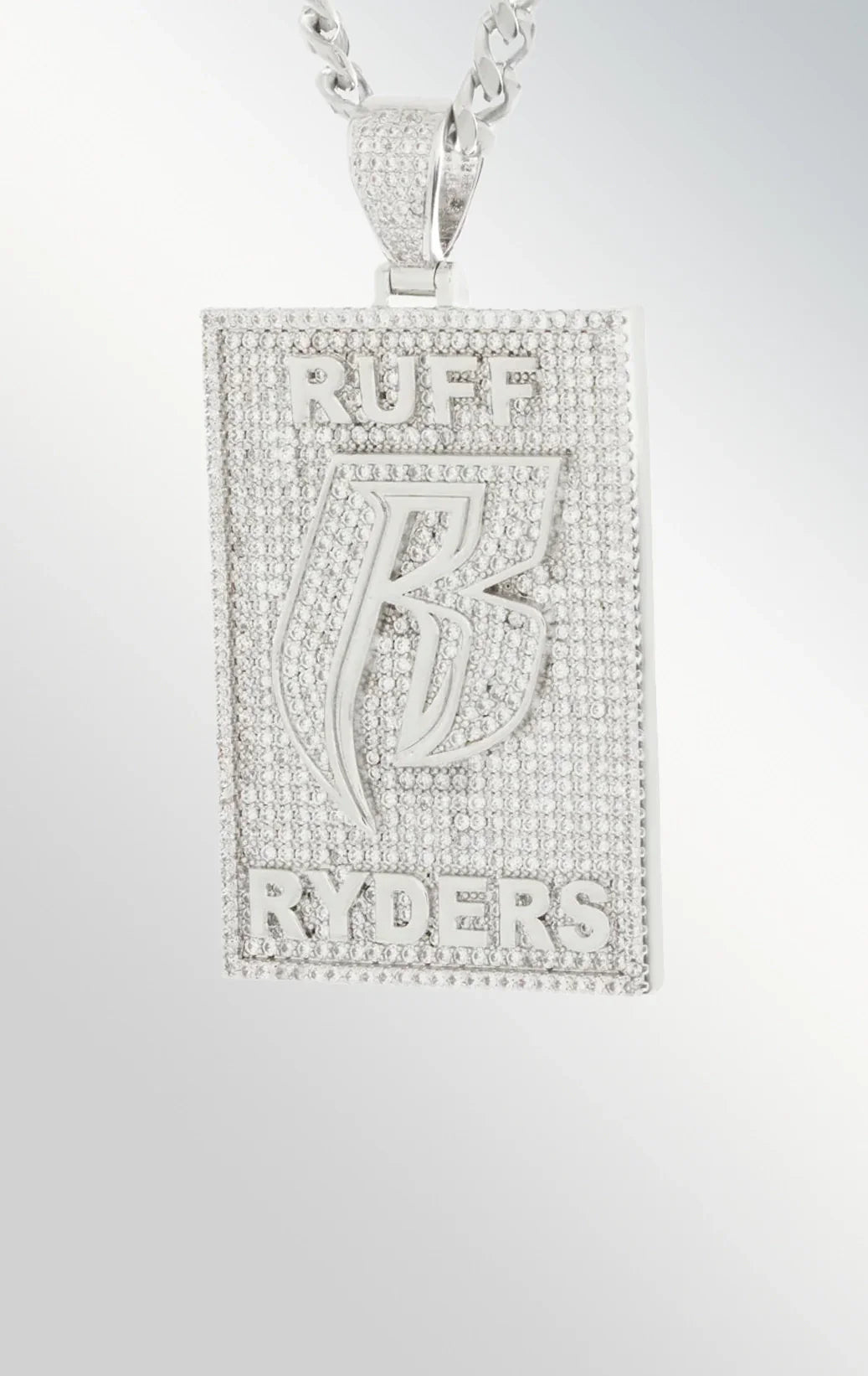 ruff ryders dog tag logo white gold pendant