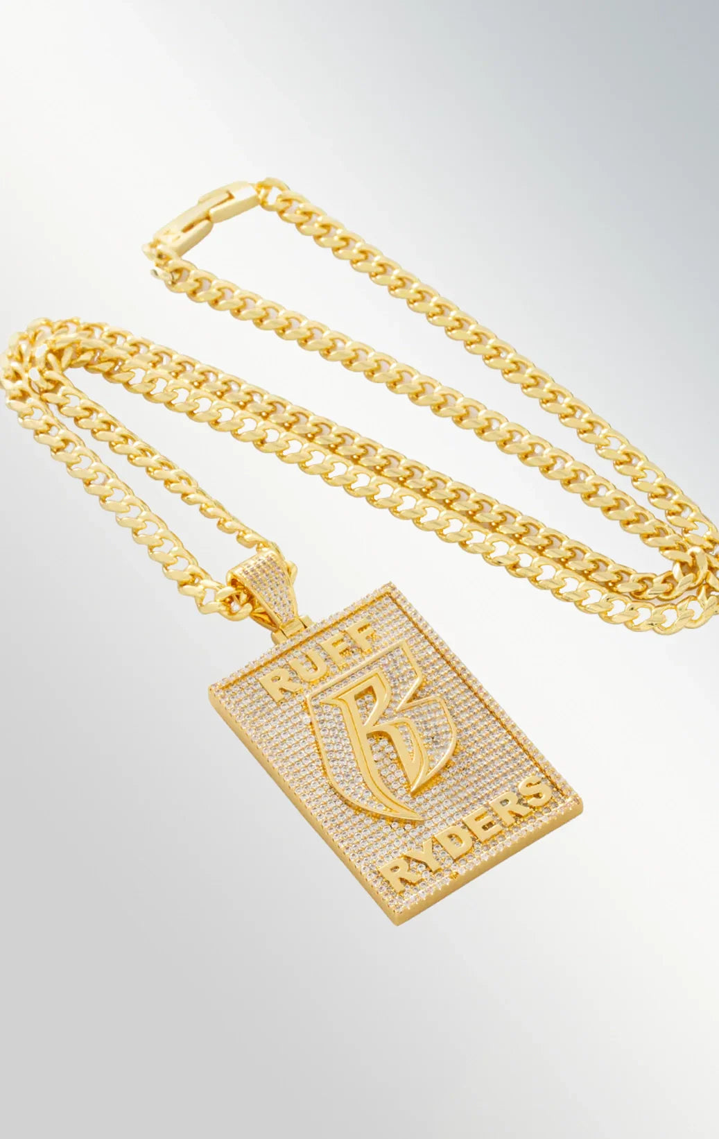 Dog tag ruff ryders pendant necklace in gold