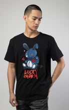 trendy short sleeves crewneck featuring a lucky denim bunny graphic on the front.