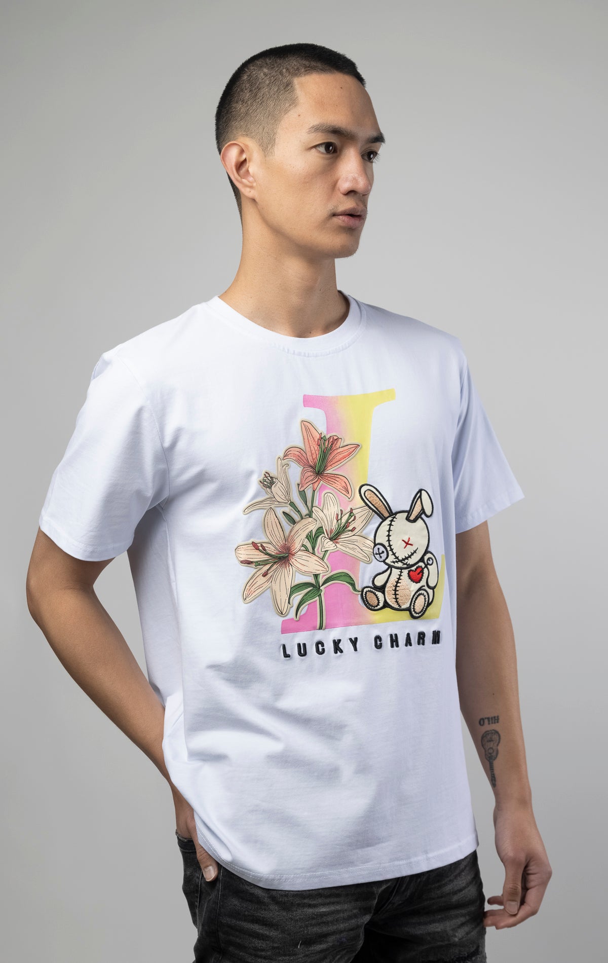 BKYS L lucky charm, t-shirt with bunny graphic on the front