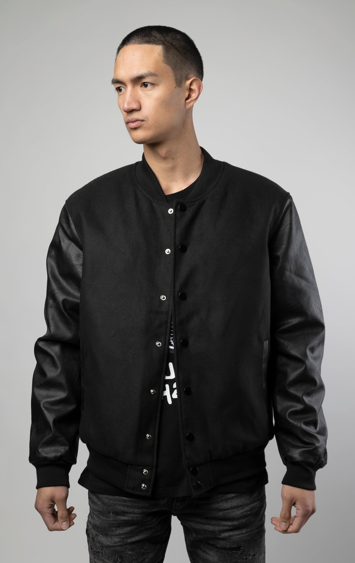 Black wool varsity jacket