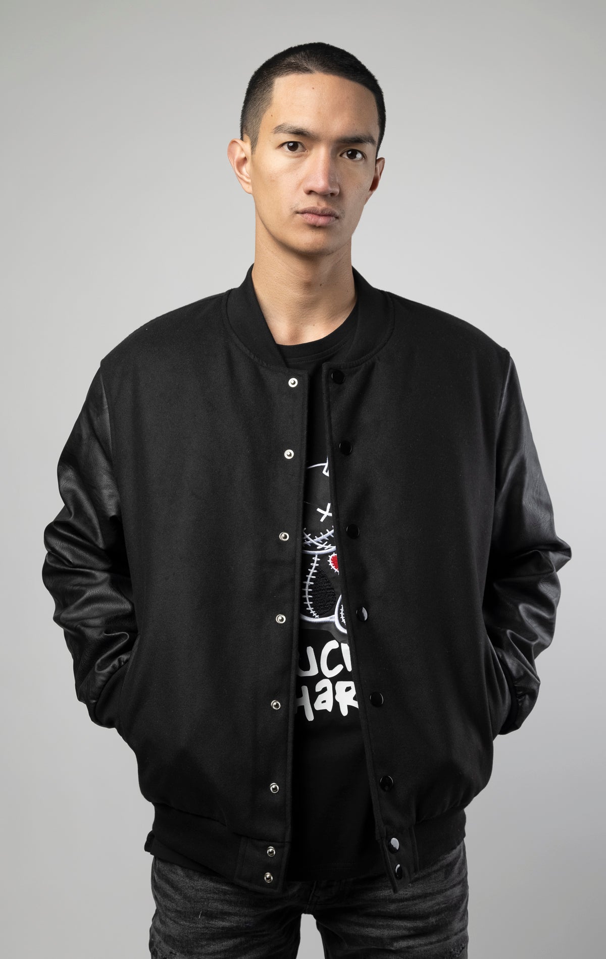 Black wool varsity jacket