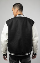 wool varsity jacket in black and white