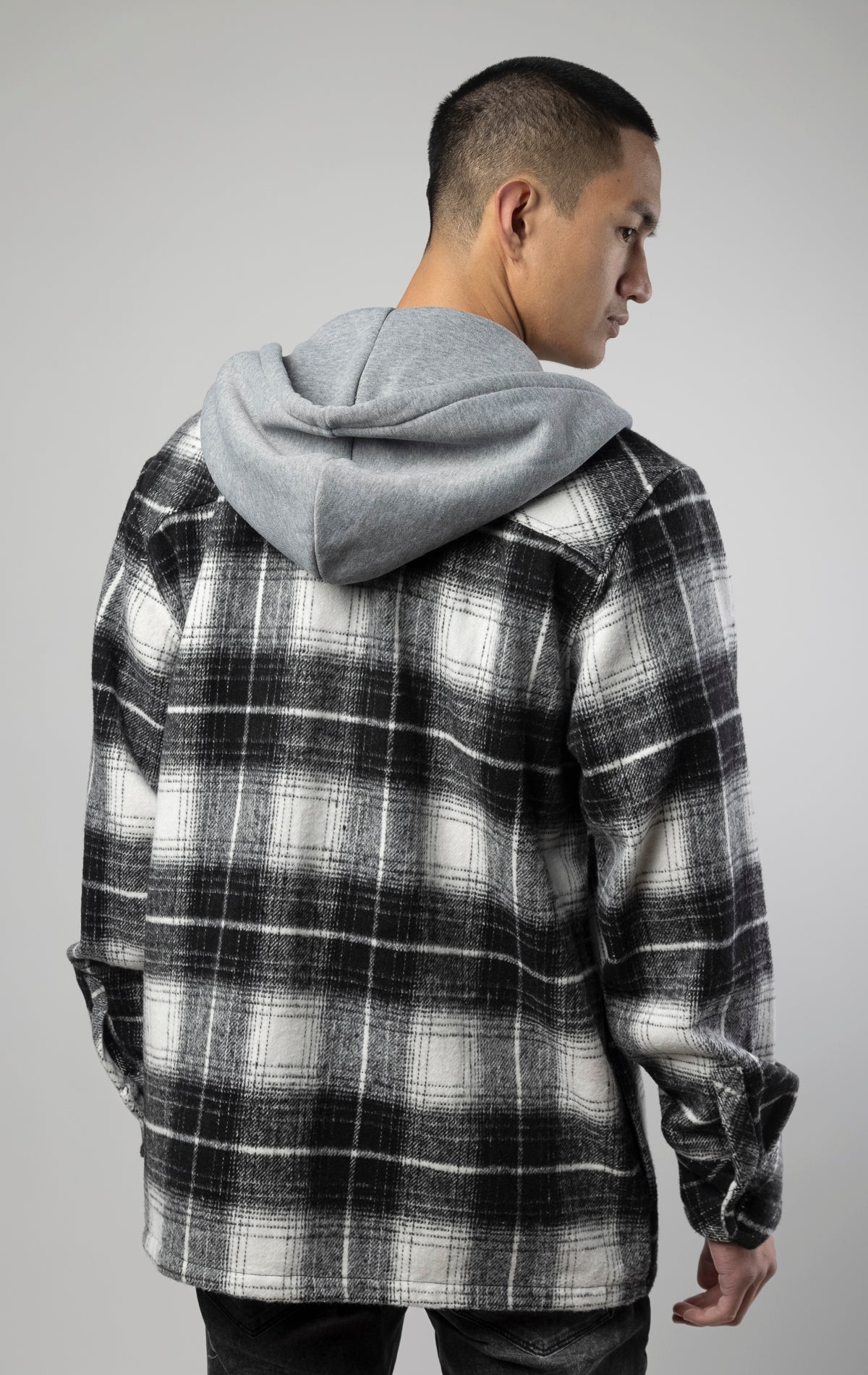 Black and discount white flannel hoodie