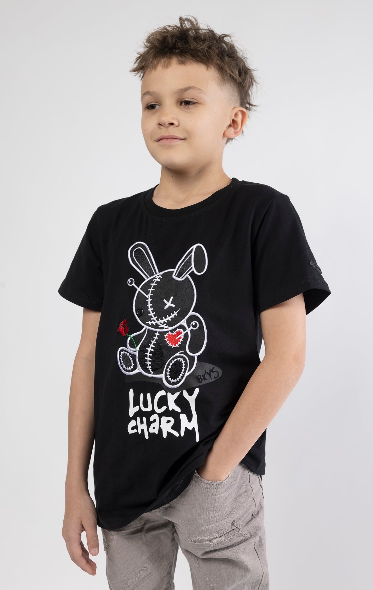 BKYS Black reflect Lucky Charm kids t shirt.