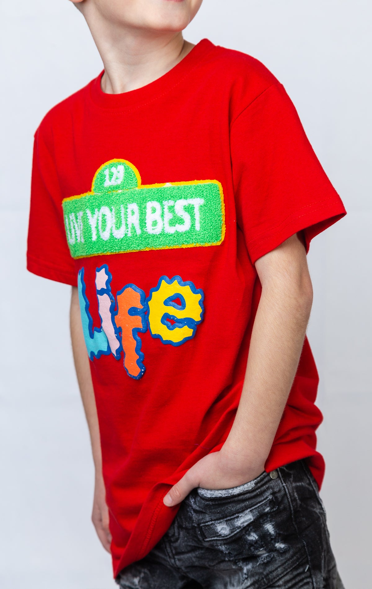 RED Sesame street "Live your best life" graphic t-shirt