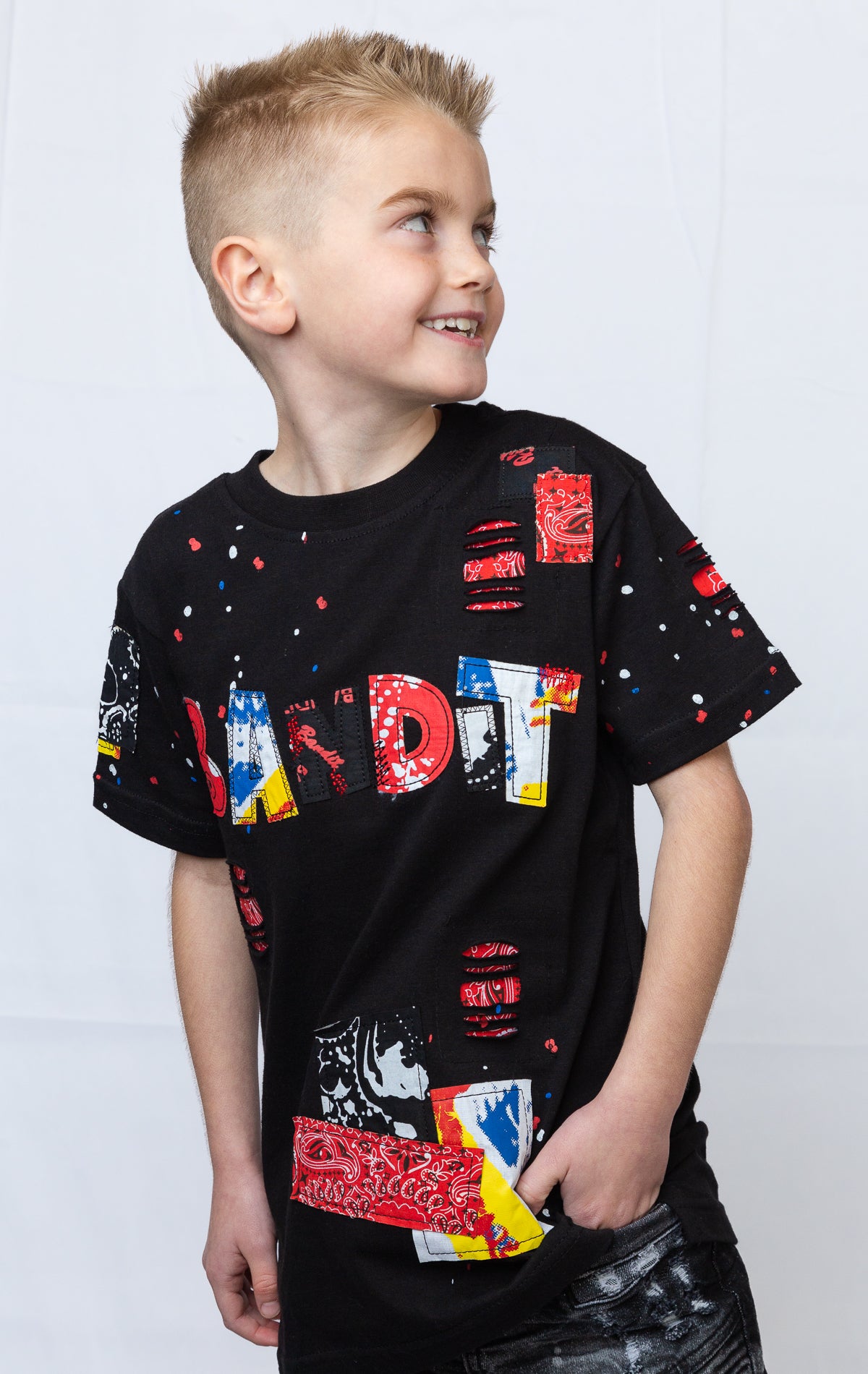 Vibrant kid's t-shirt with playful Bandit design on front.