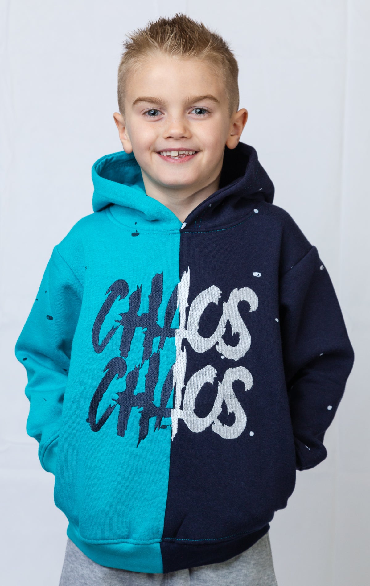 Chaos Chaos graphic hoodie for kids.