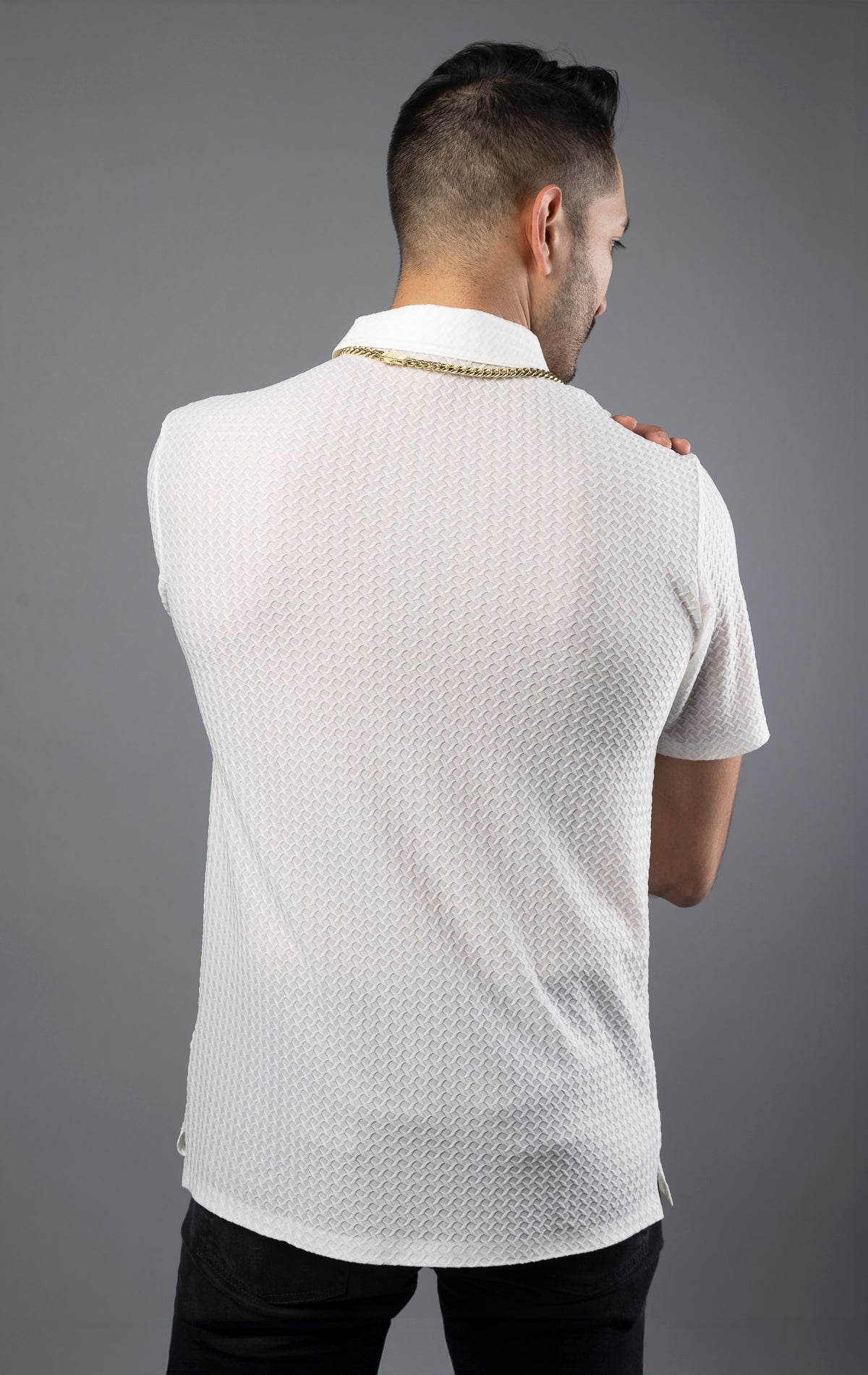Textured, short sleeve men's polo shirt