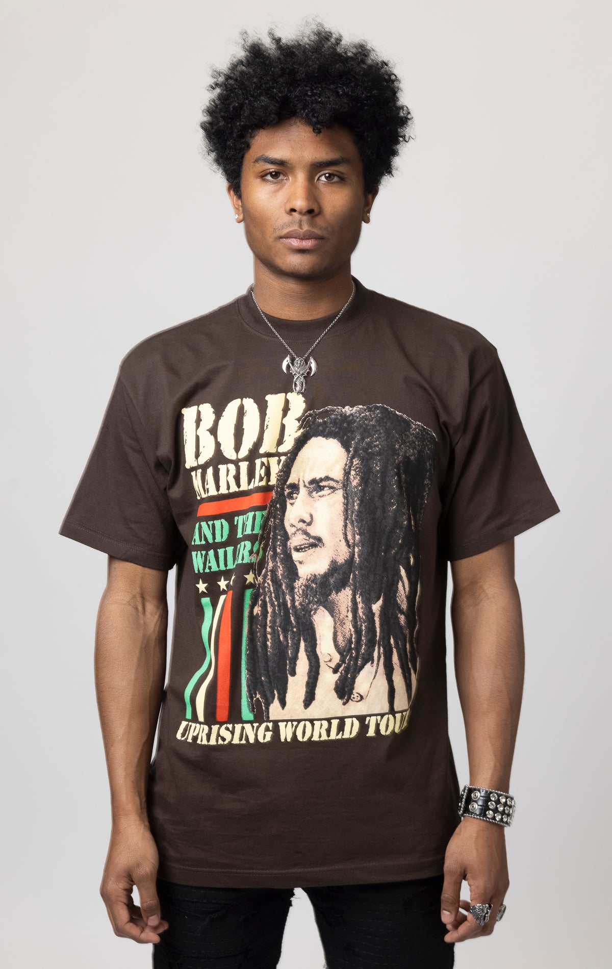 Oversized T-shirt with ribbed crew neck and a Bob Marley printed design on the front.