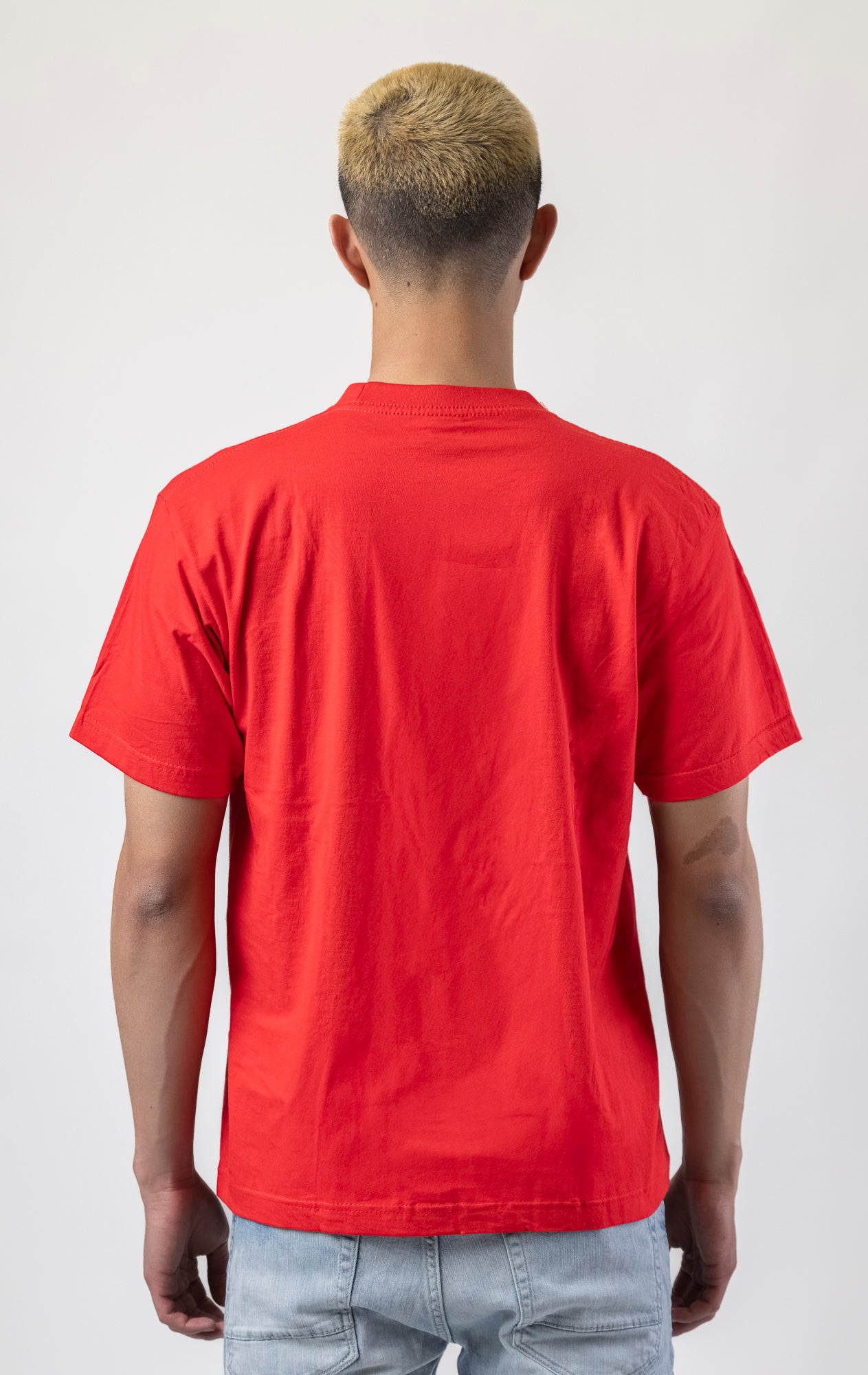 red Oversized T-shirt with ribbed crew neck and a printed design on the front.