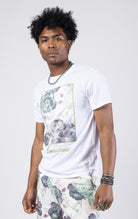 White A slim-fit vintage rose graphic t-shirt with a crew neck.