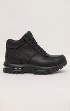 Black Nike Air Max Goadome sneakers with visible Air unit in the heel and lugged outsole for traction.