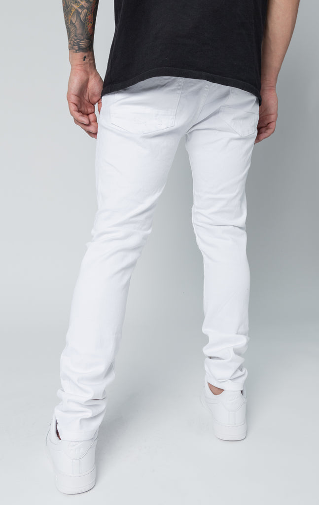 Denim ripped pants in white