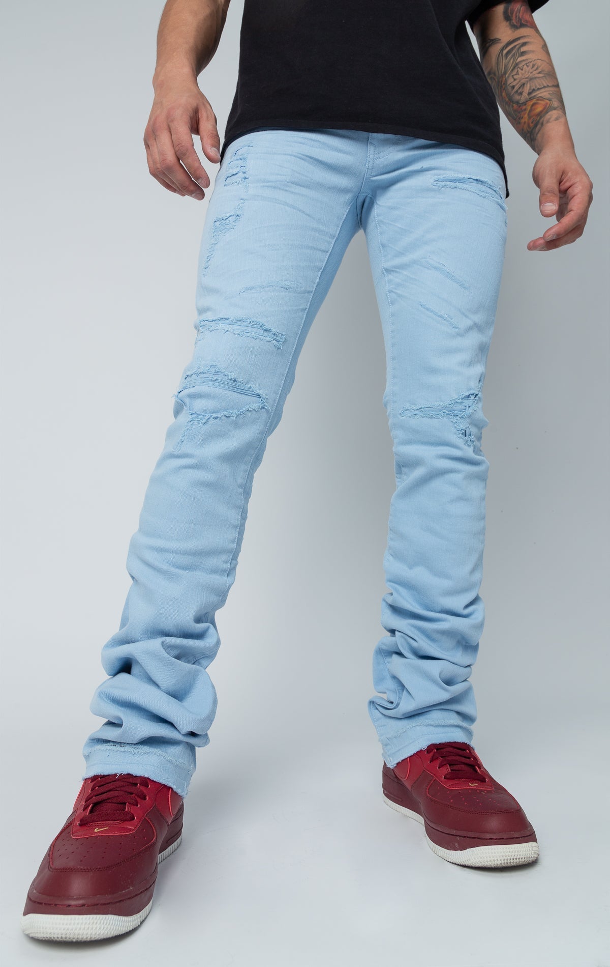 Sky blue shredded denim pants