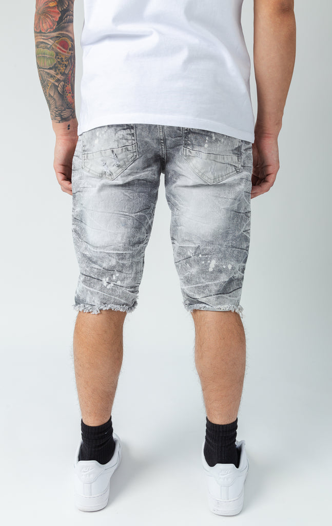 Grey distressed denim shorts