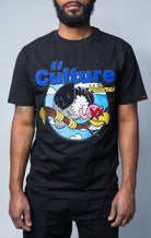 Black t-shirt with No Culture Vulture graphic on front