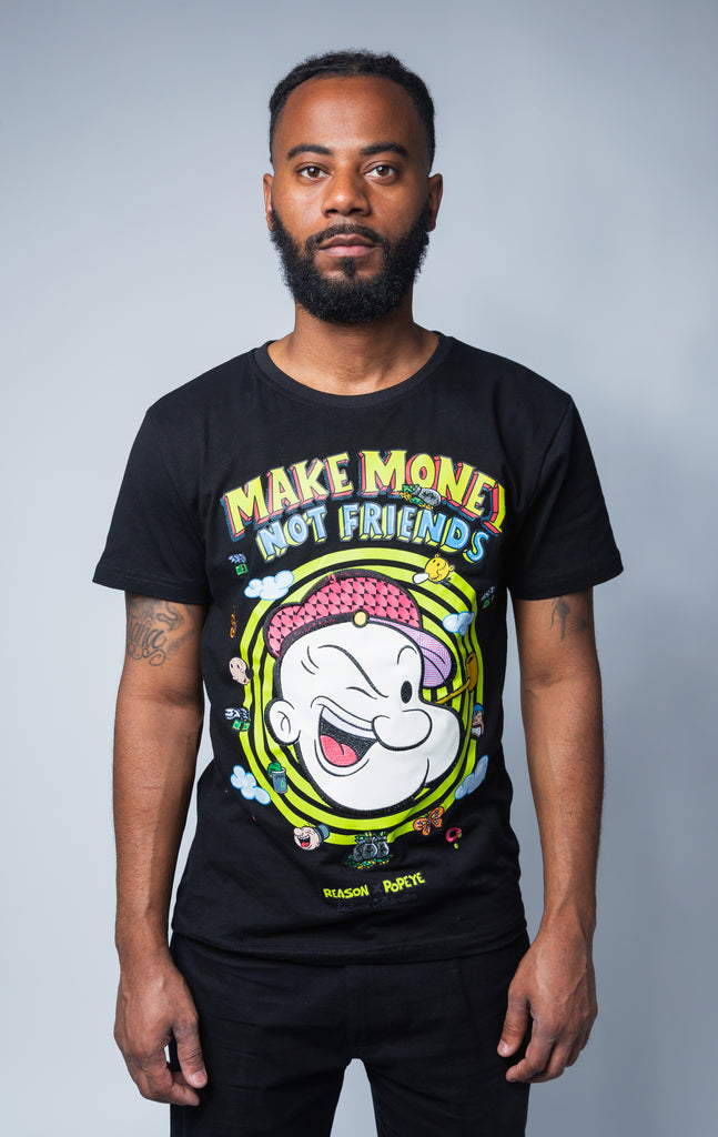 Black "Make Money not Friends" Popeye graphic t shirt