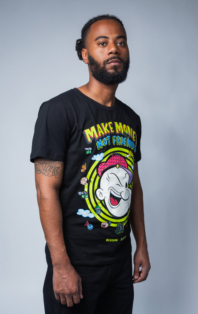 Black "Make Money not Friends" Popeye graphic t shirt