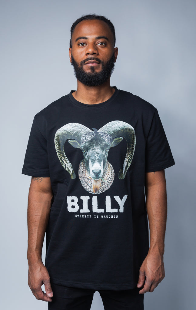 Black Billy short sleeve, crewneck collar T-shirt with goat graphic