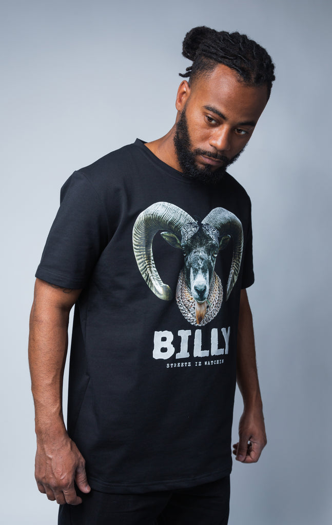 Black Billy short sleeve, crewneck collar T-shirt with goat graphic