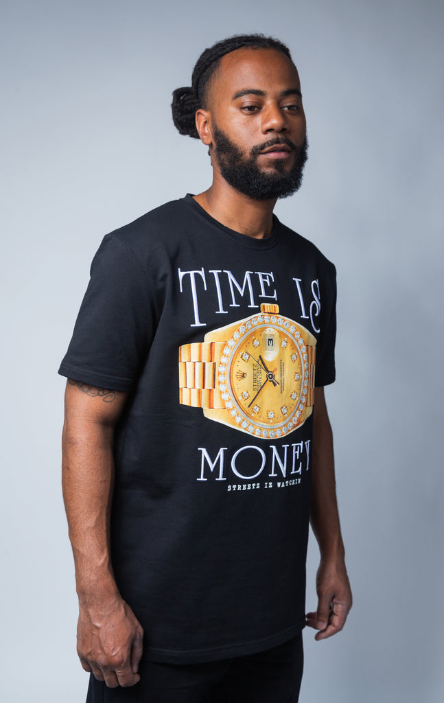 Black "Time is money" graphic t-shirt