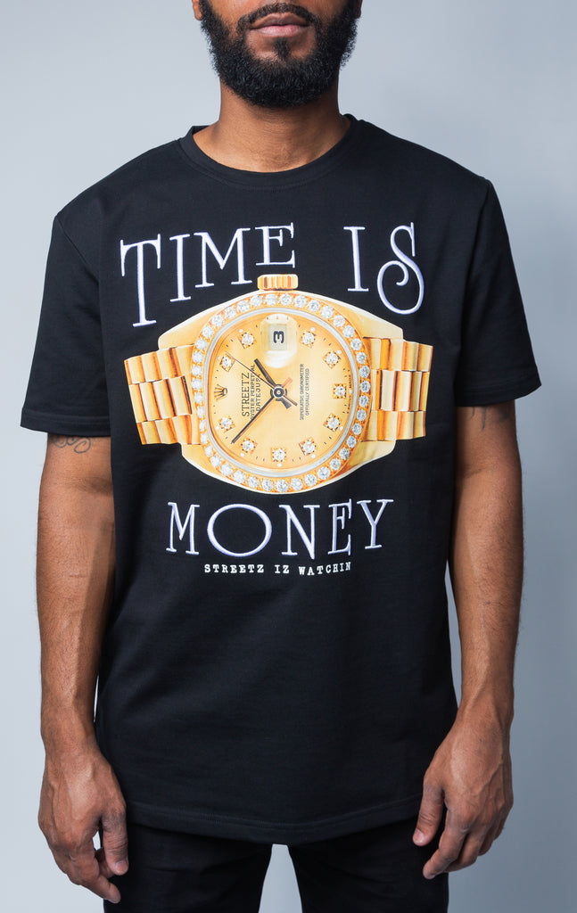 Black "Time is money" graphic t-shirt