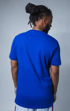 back side of Blue Kool Whip t shirt featuring a chenille applique and ribbed trim