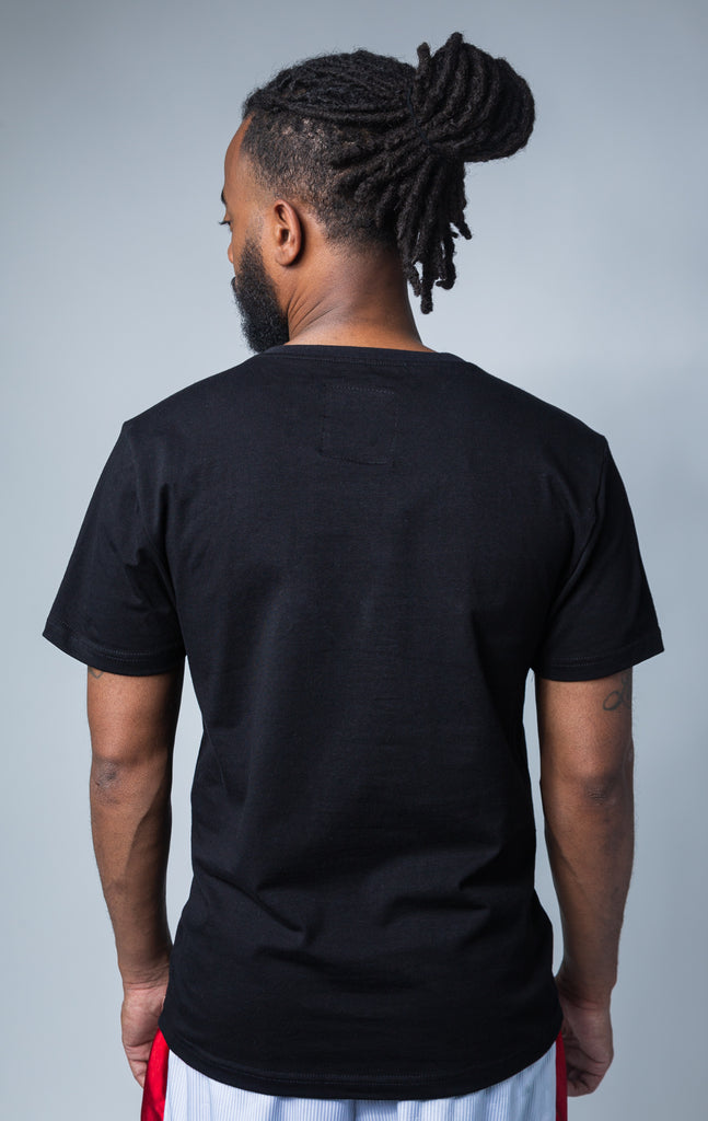 Back side of black t-shirt