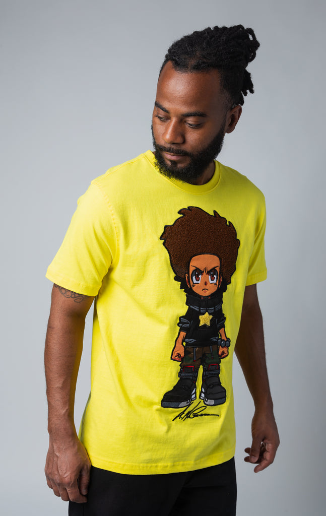 Yellow t-shirt with boondock stitched design