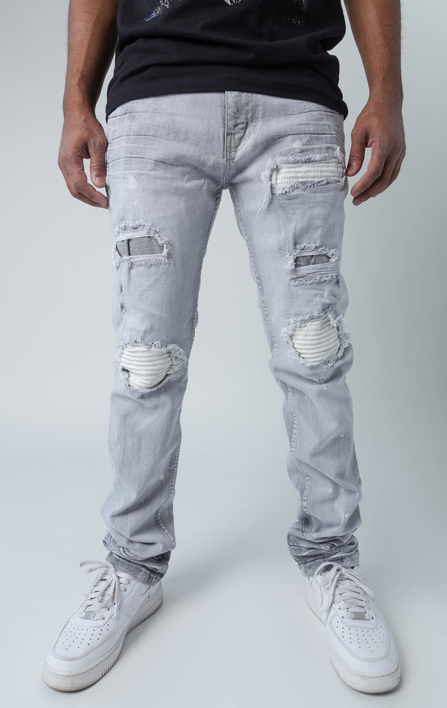 Evolution teared denim pants in grey and white