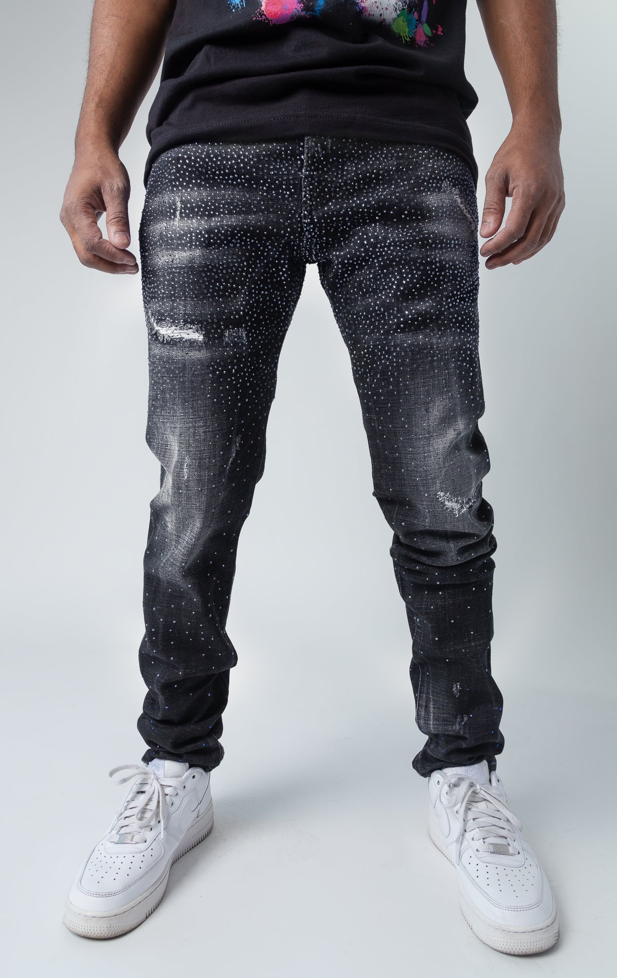 George V denim with silver sparkles front