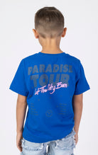 Kids Paradise Tour T-shirt. Features a classic crewneck, short sleeves, and screen-printed graphics on the front and back. Made from premium 220 GSM cotton for a soft and comfortable feel.